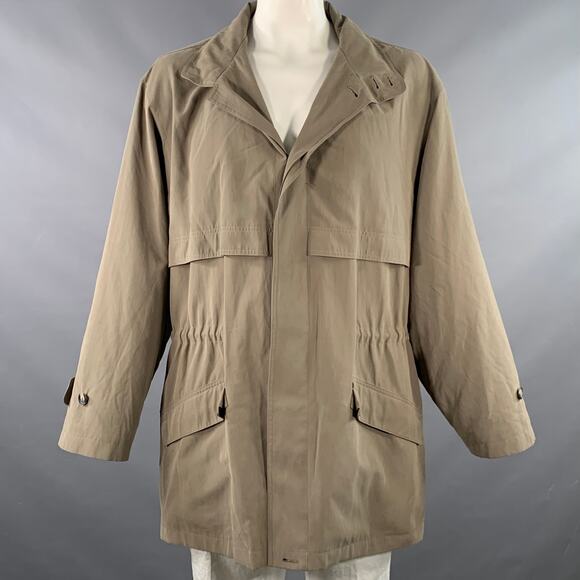 SANYO  by CAROL COHEN Vintage 1990s XL Khaki Polyester Blend Hidden Placket Coat - Picture 1 of 6